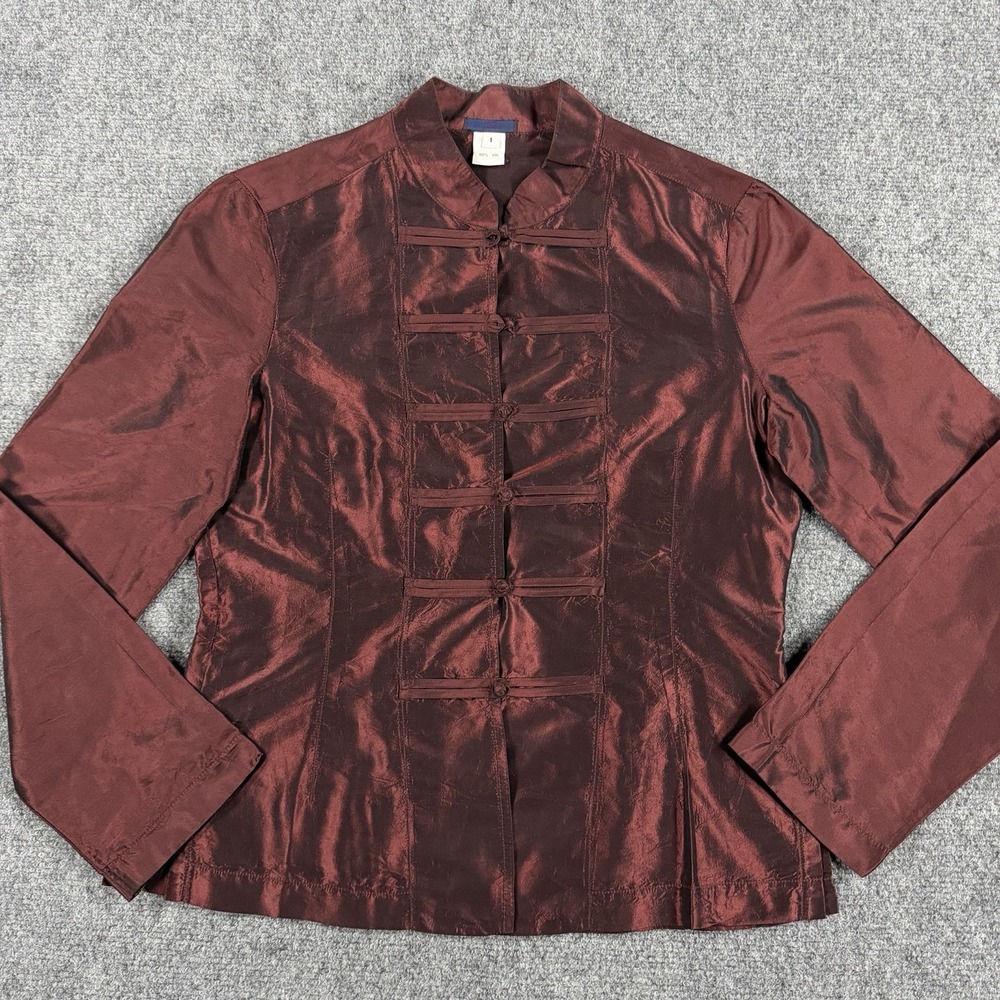 Dosa Silk Jacket Womens 1 Maroon Tong Frog Button Top Vintage USA Luxury